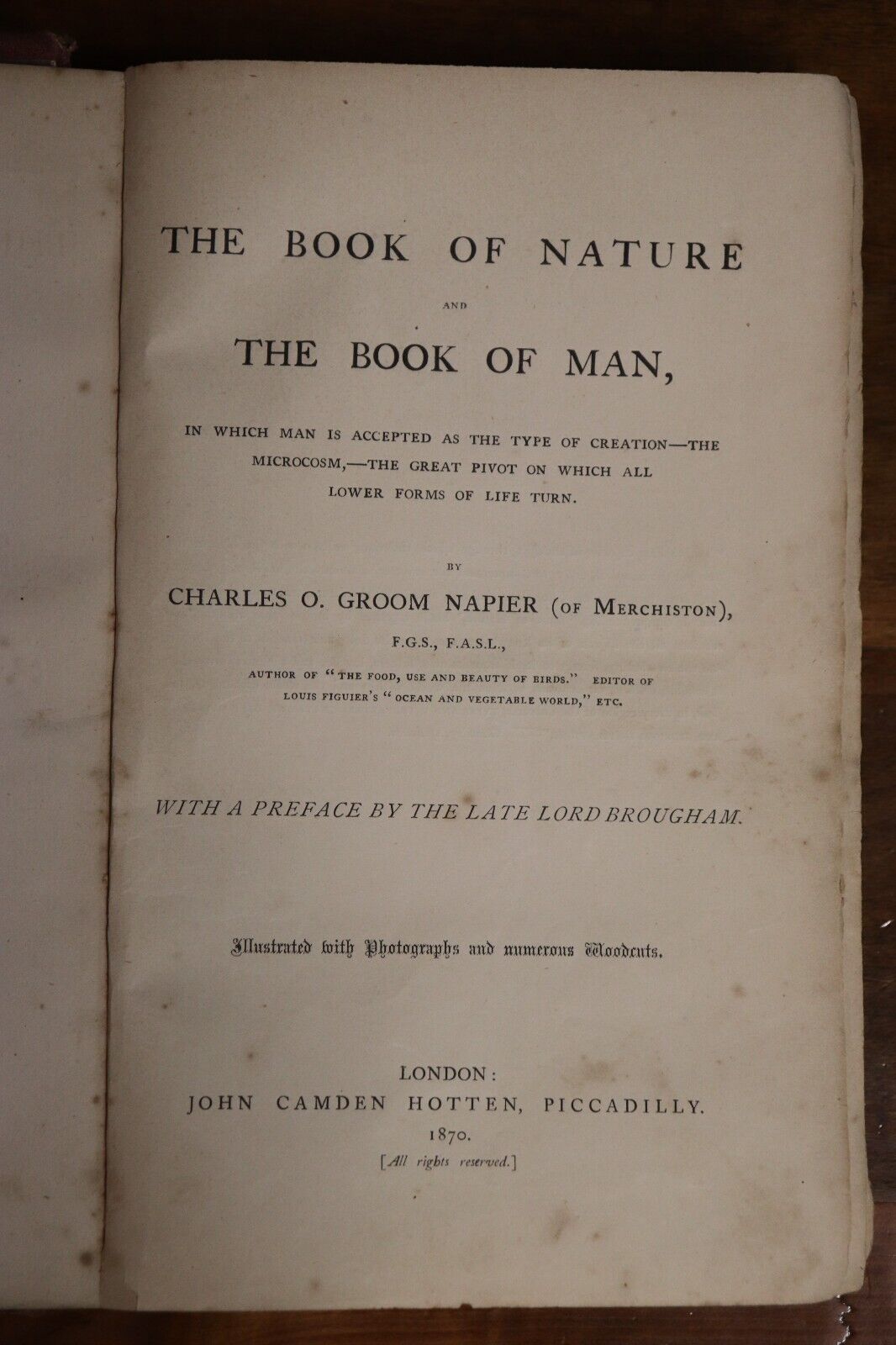 1870 The Book Of Nature & Of Man by C Napier Antique Science & Nature Book - 0