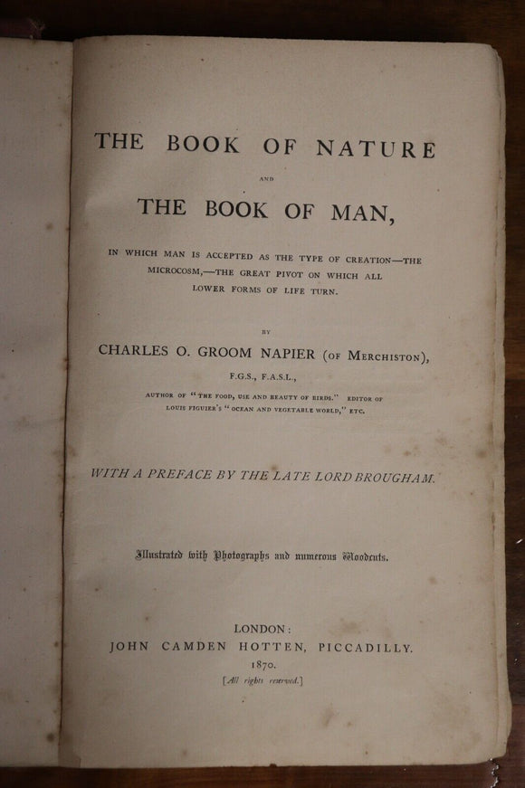 1870 The Book Of Nature & Of Man by C Napier Antique Science & Nature Book