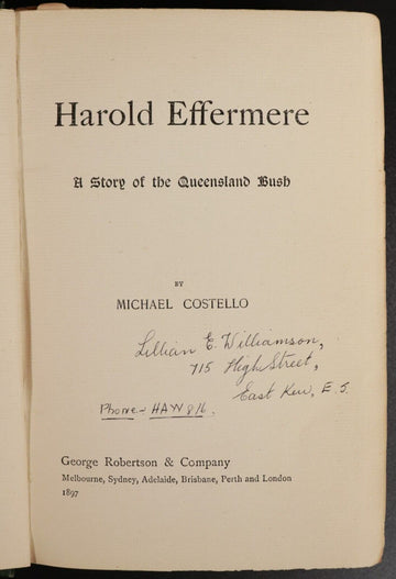 1897 Harold Effermere by Michael Costello Antique Australian Fiction Book Scarce - 0