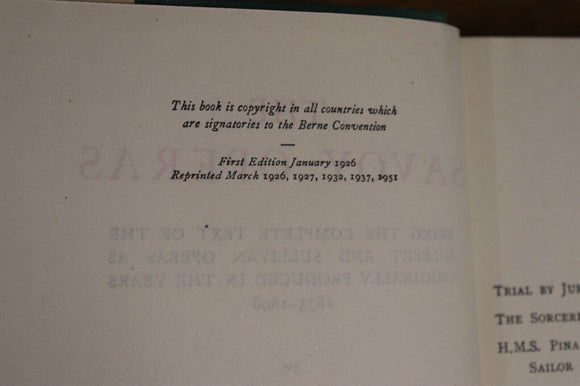 1951 The Savoy Operas by WS Gilbert - Gilbert & Sullivan British Literature Book