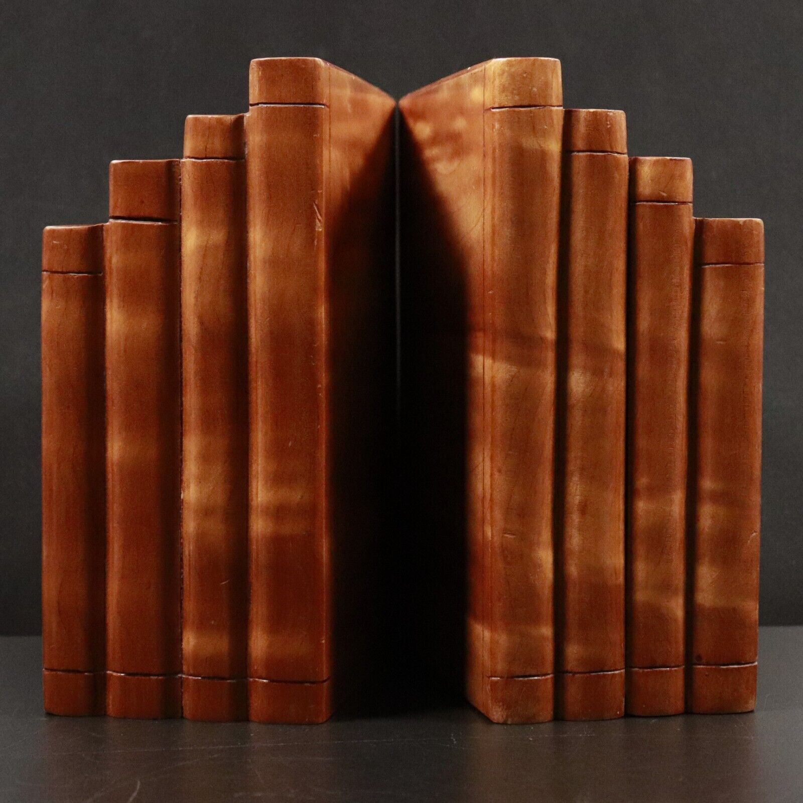 c1930's Art Deco Style Book Ends Antique Flamed Queensland Maple Bookends