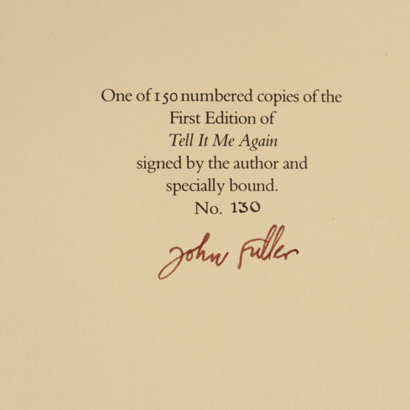 1988 Tell It Me Again by John Fuller British Fiction Book Limited Edition Signed