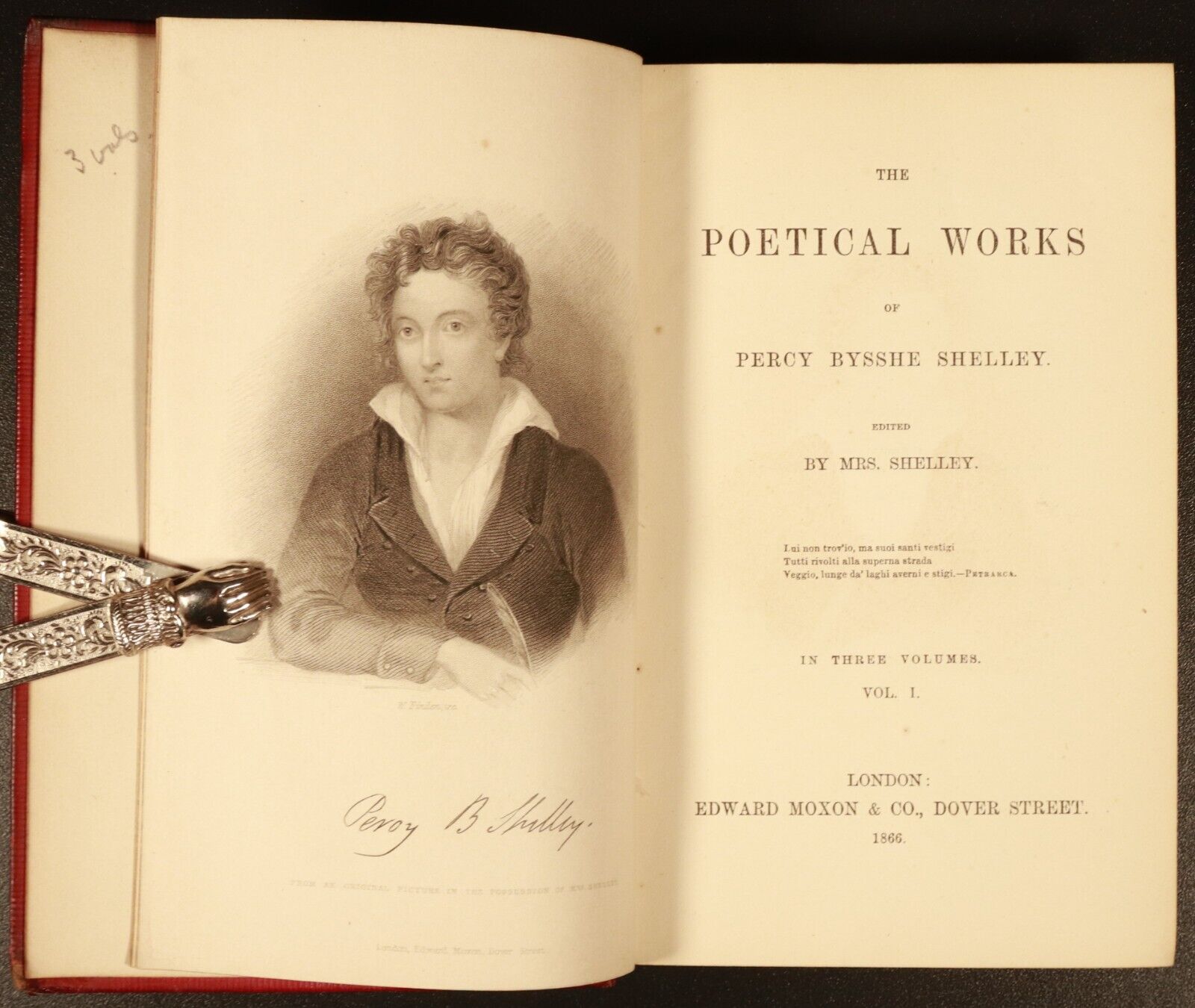 1866 3vol Poetical Works Of Percy Bysshe Shelley Antique Poetry Book Set Fine