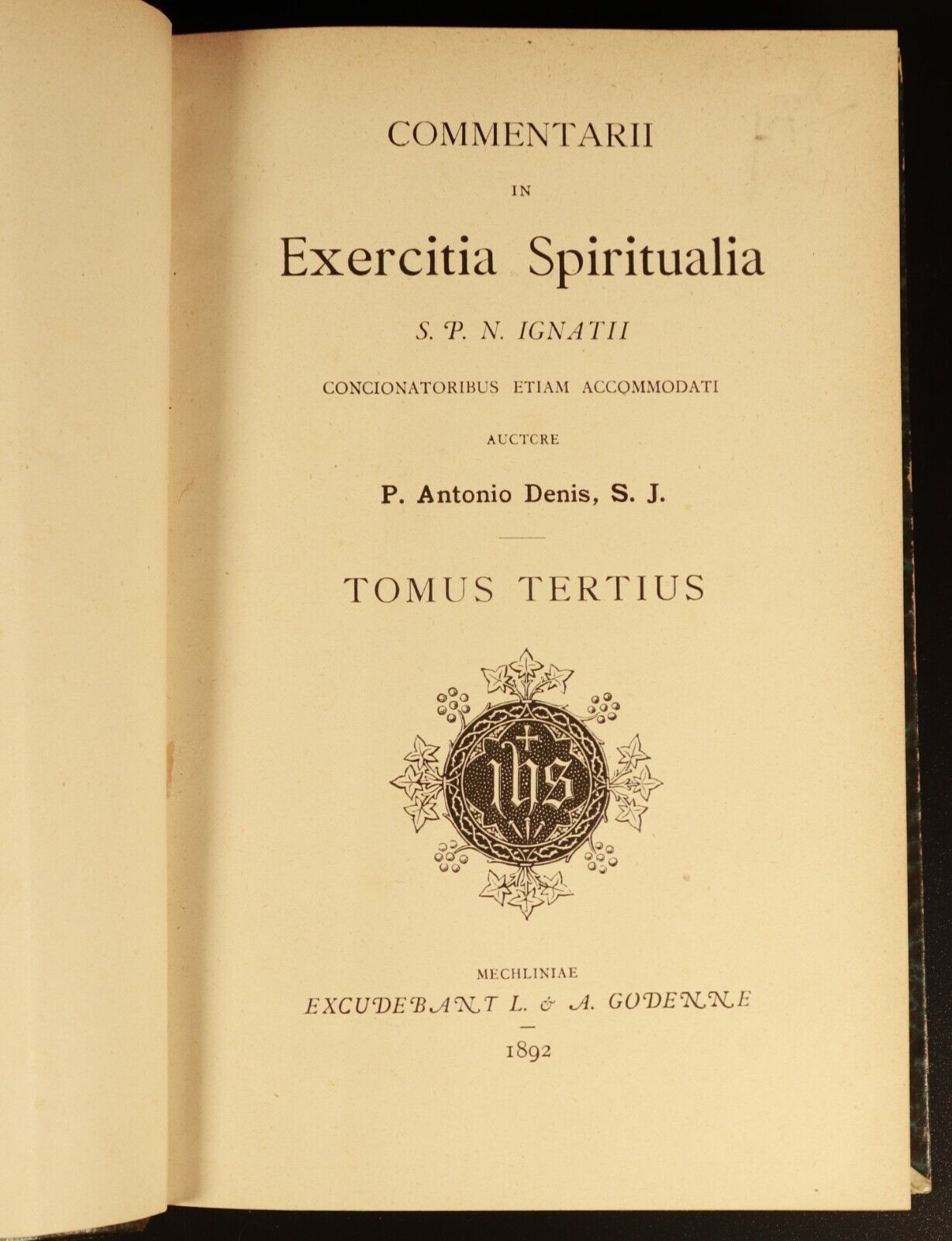 1892 Commentarii In Exercitia Spiritualia Latin Theology Book Leather Vol. 3