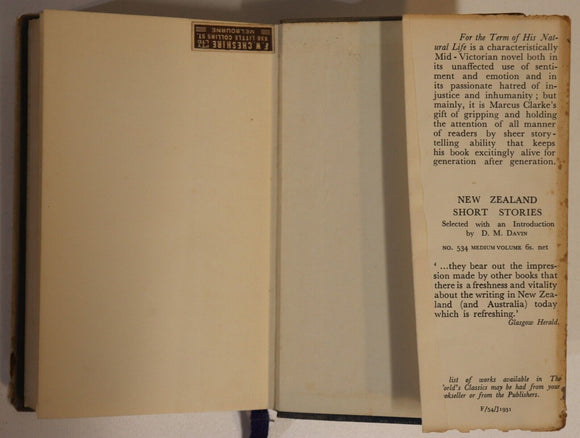 1954 For The Term Of His Natural Life by Marcus Clarke Australian Fiction Book