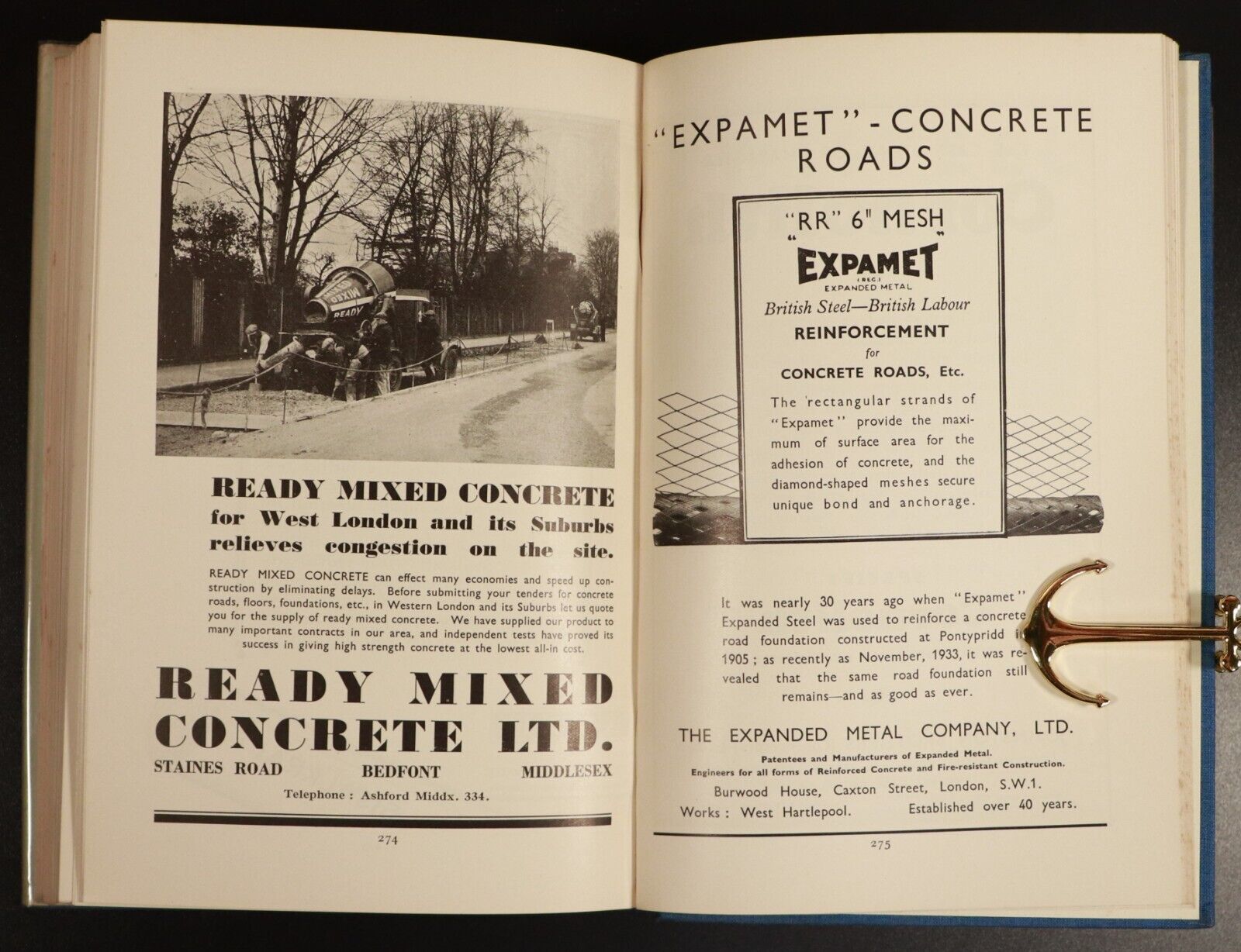 c1934 Design & Construction Of Concrete Roads Antique Architecture Book