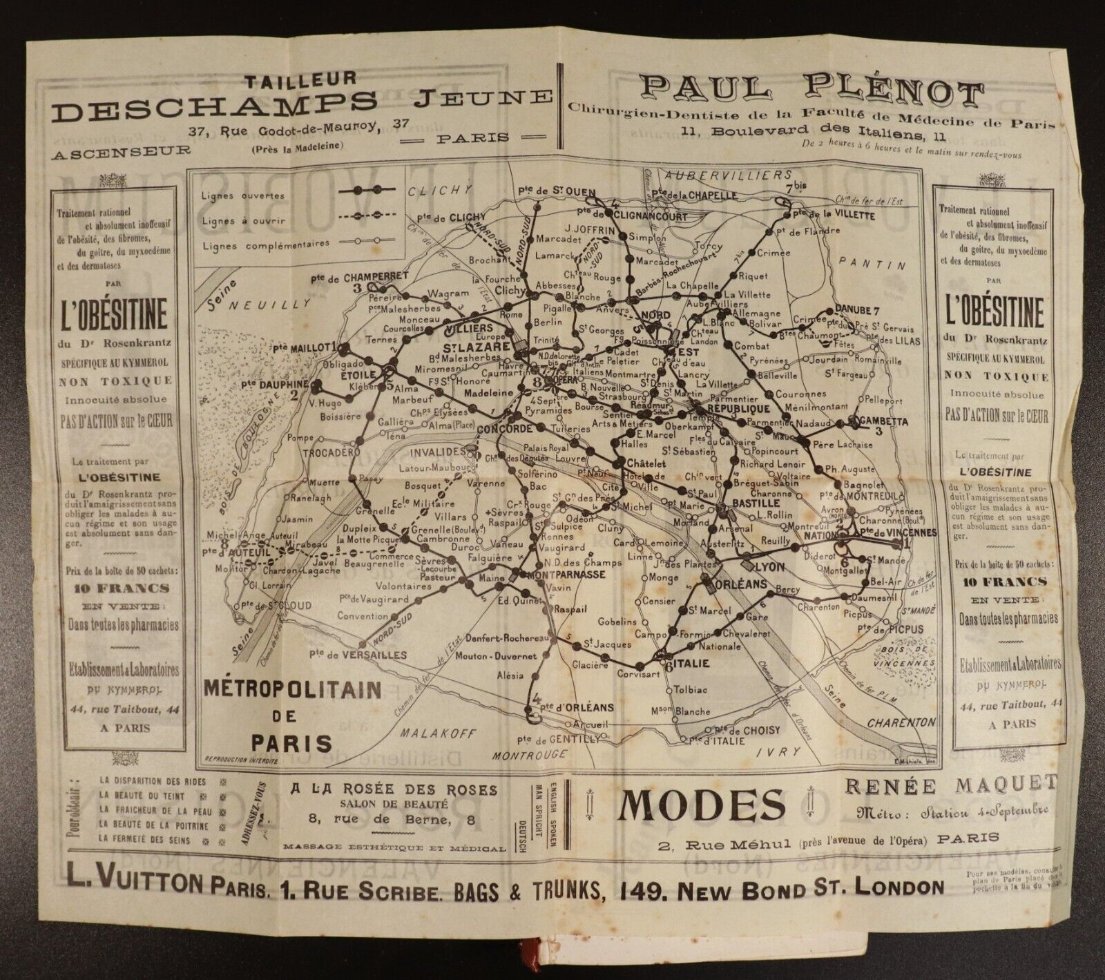 1911 Paris Guide Offert Par L'Hotel St Petersbourg Antique Travel Guide w/Map