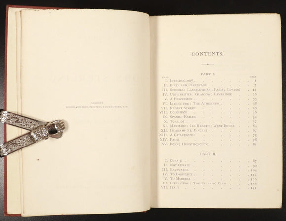 1871 Life Of John Sterling by Thomas Carlyle Antiquarian History Biography Book