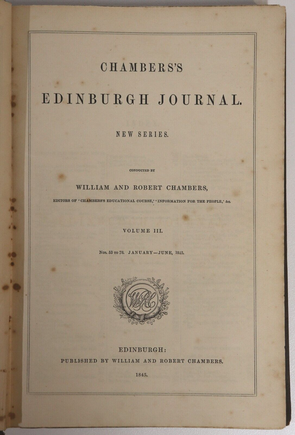 1845 Chambers's Edinburgh Journal Vol. 3 Antique British History Reference Book