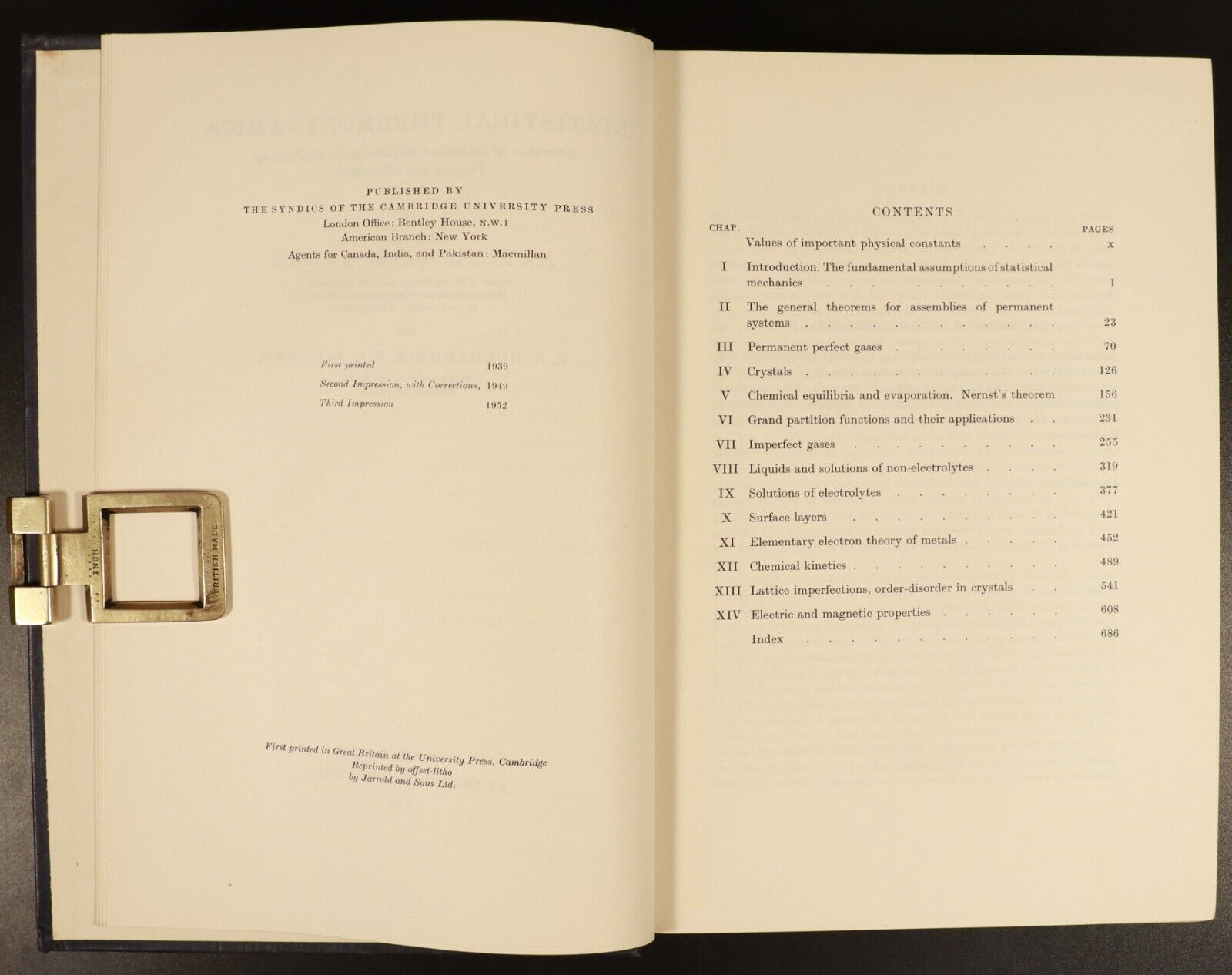 1952 Statistical Thermodynamics by Ralph Fowler Vintage Science Reference Book