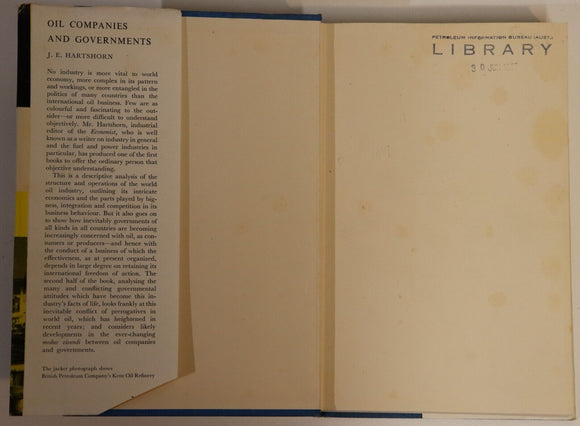 1962 Oil Companies & Governments by J Hartshorn Oil Industry History Book