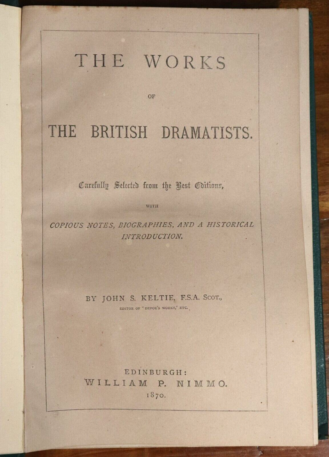 1870 The Works Of The British Dramatists Antique British History Book