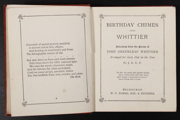 c1900 Birthday Chimes From John Greenleaf Whittier Antique Poetry Diary Book