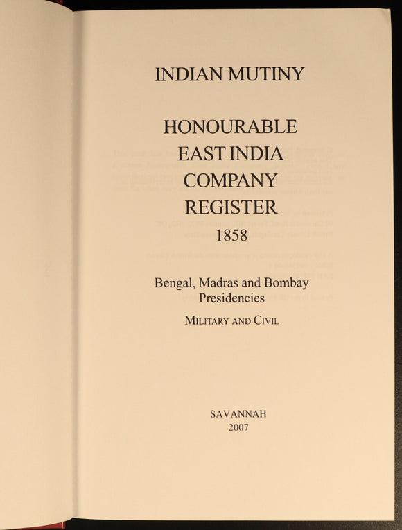 Indian Mutiny East India Company Register 1858 Military History Book Savannah