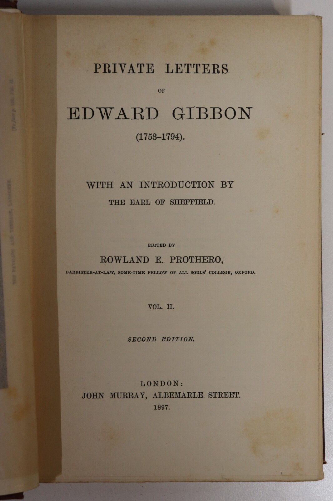 1897 2vol Private Letters Of Edward Gibbon Antique British Biography Book