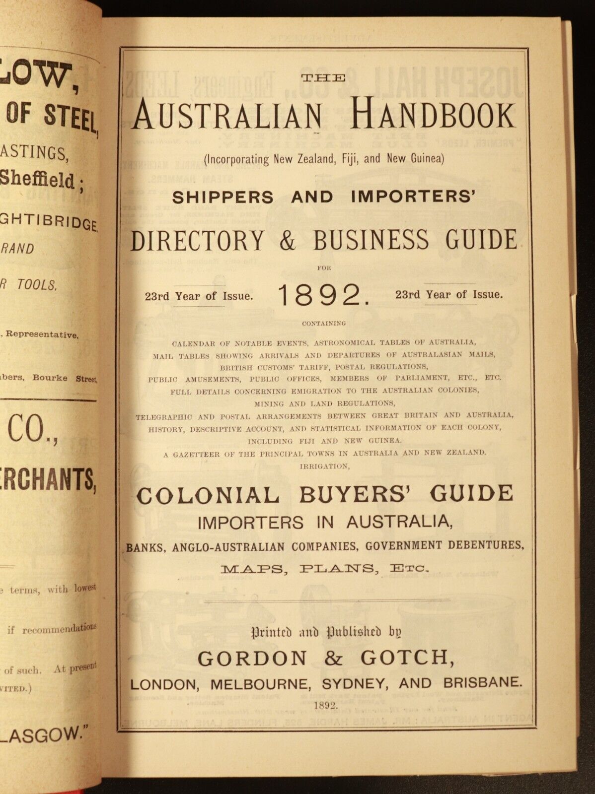 1892 Australian Handbook Directory Business Guide Colonial History Book