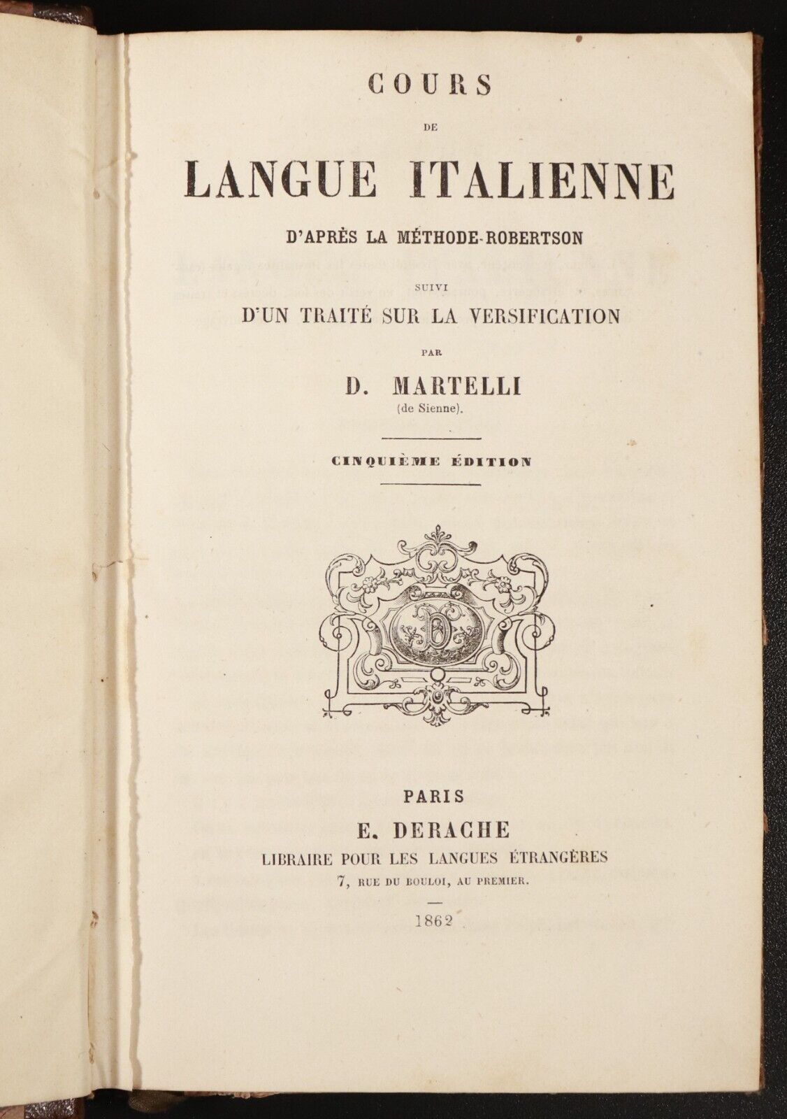 1862 Cours de Langue Italienne French Italian Antiquarian Language Book Martelli - 0