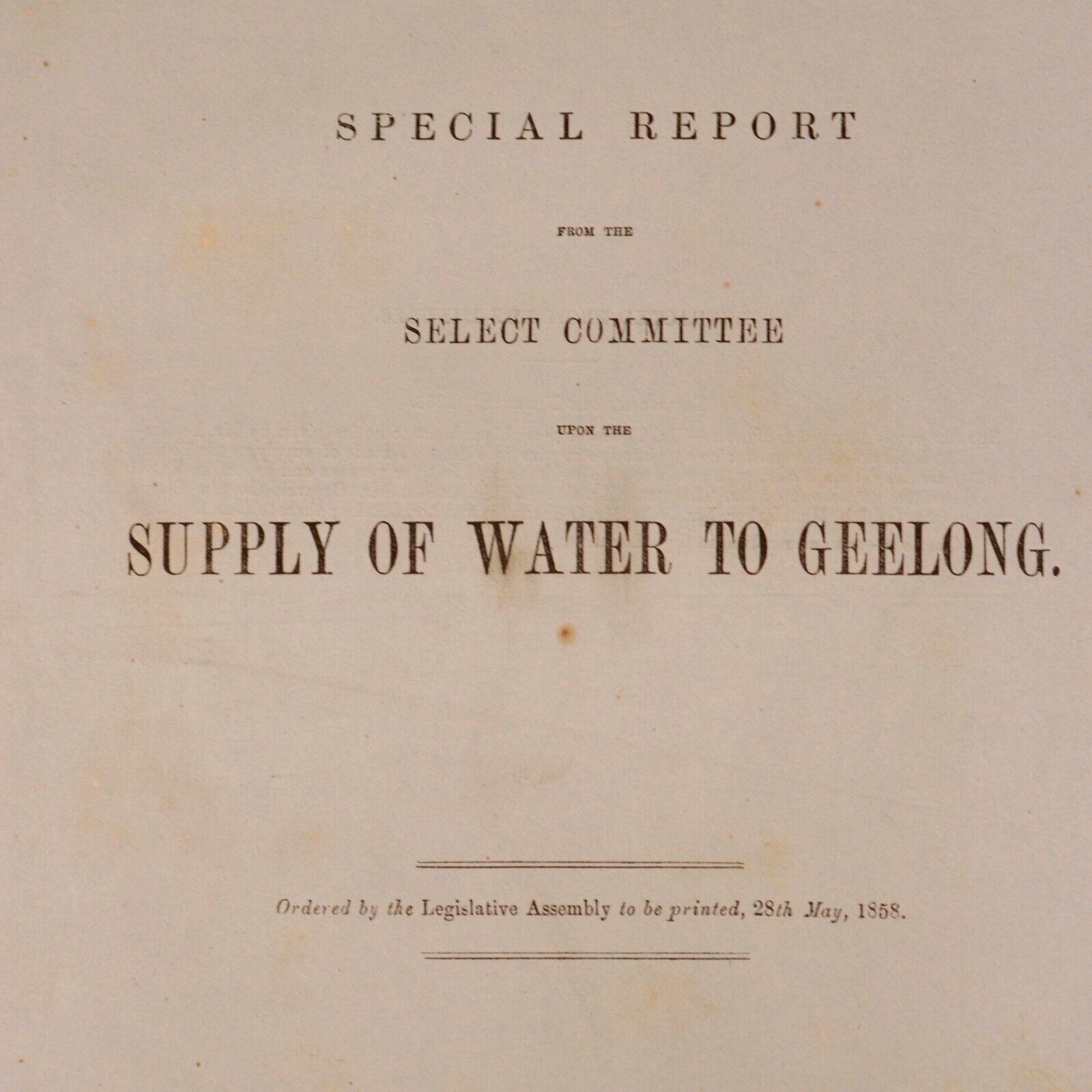 1858 Water Supply To Geelong Colony Of Victoria Government Report History Book