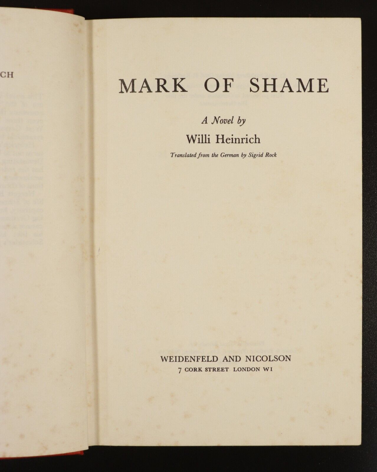 1959 Mark Of Shame by Willi Heinrich Vintage German WW2 Military Fiction Book