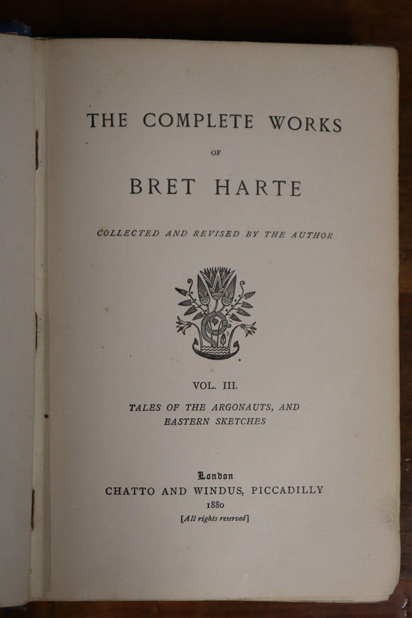 1880 The Complete Works Of Bret Harte Vol. 3 Antique American Fiction Book