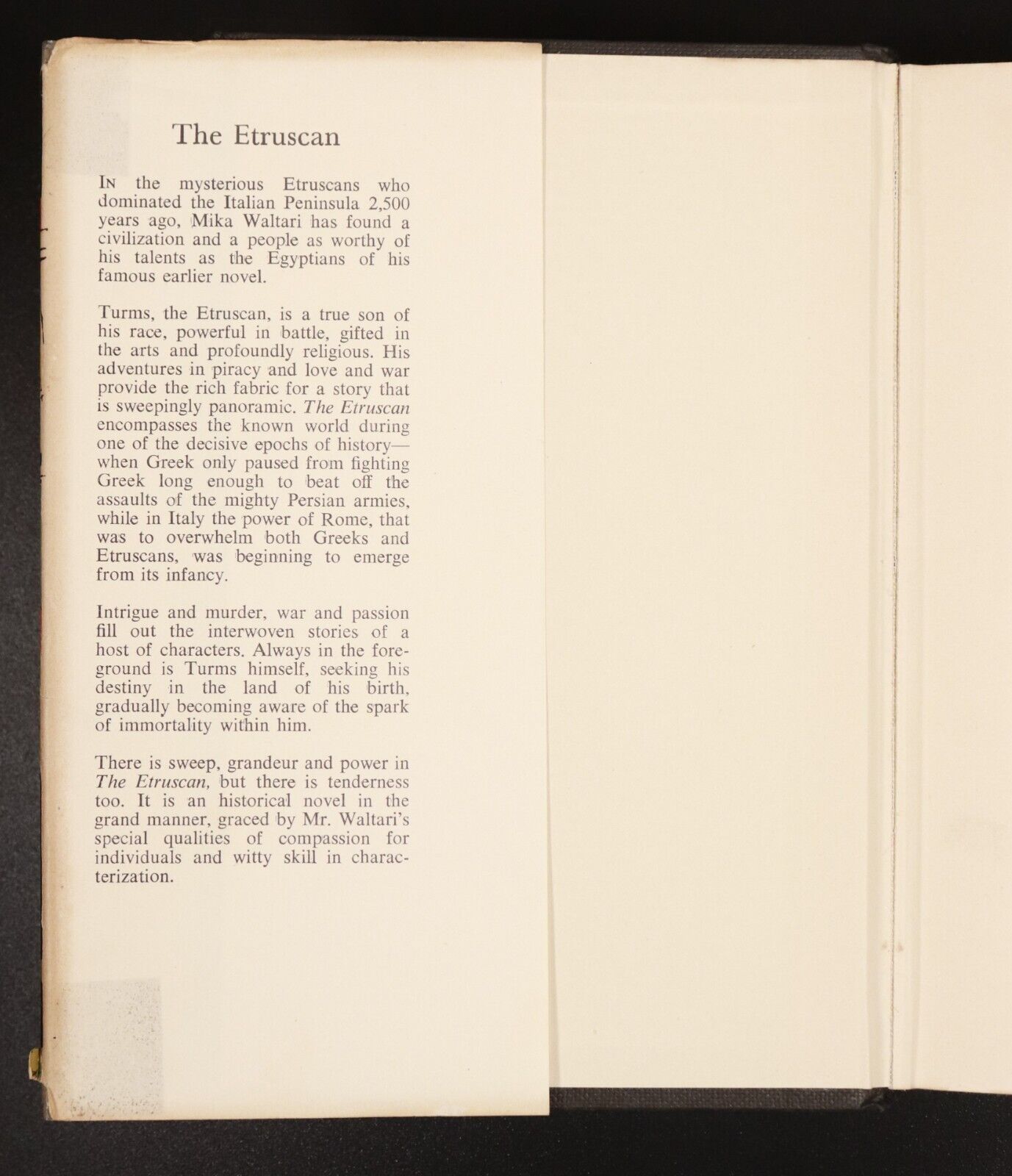 1957 The Etruscan by Mika Waltari Vintage Finnish Fiction Book Dustjacket