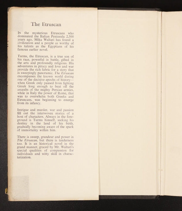 1957 The Etruscan by Mika Waltari Vintage Finnish Fiction Book Dustjacket