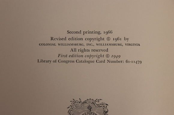 1966 Colonial Williamsburg Vintage American Architecture & History Book