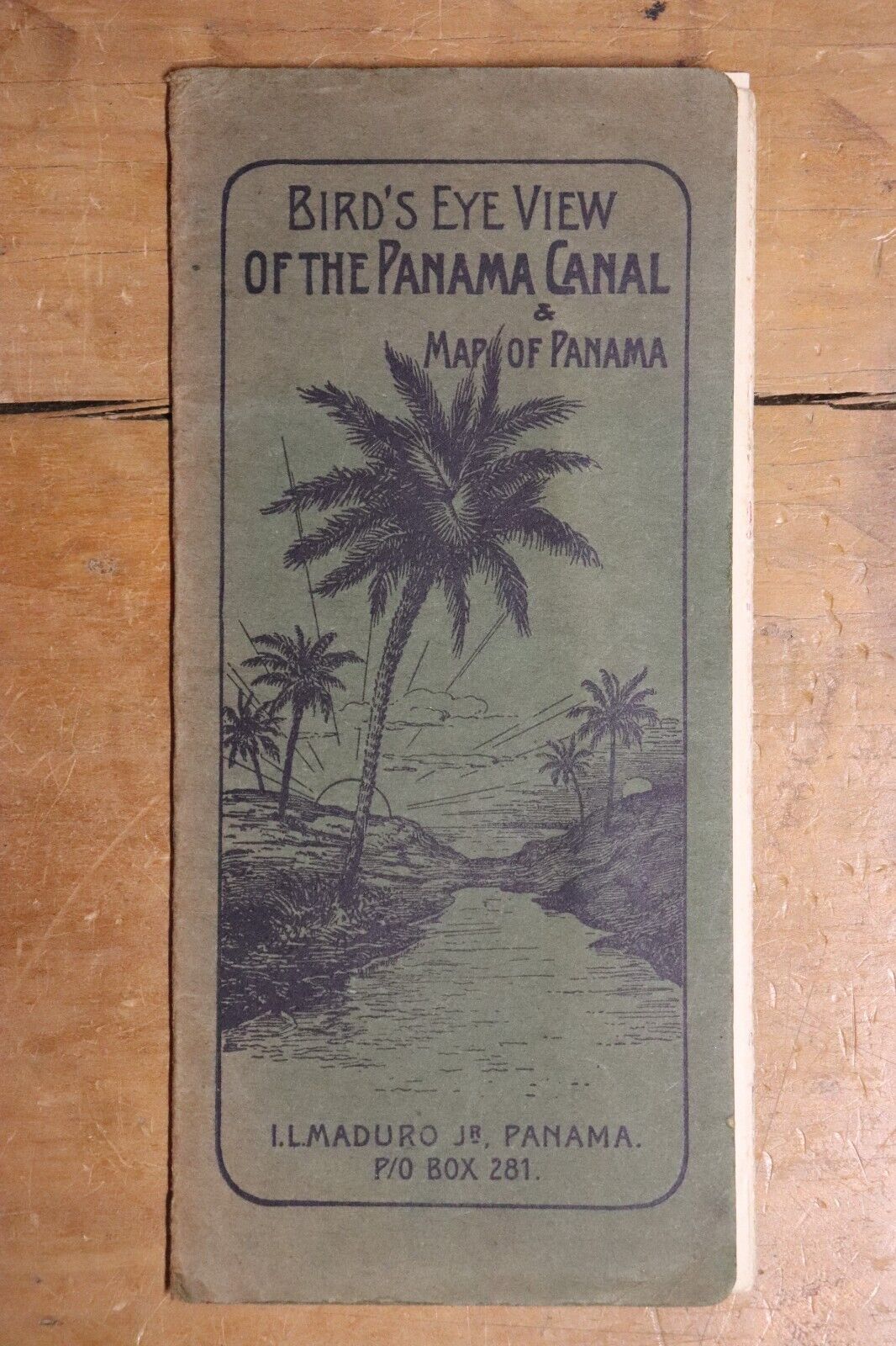 c1918 Bird's Eye View of the Panama Canal and Map of Panama Antique Map