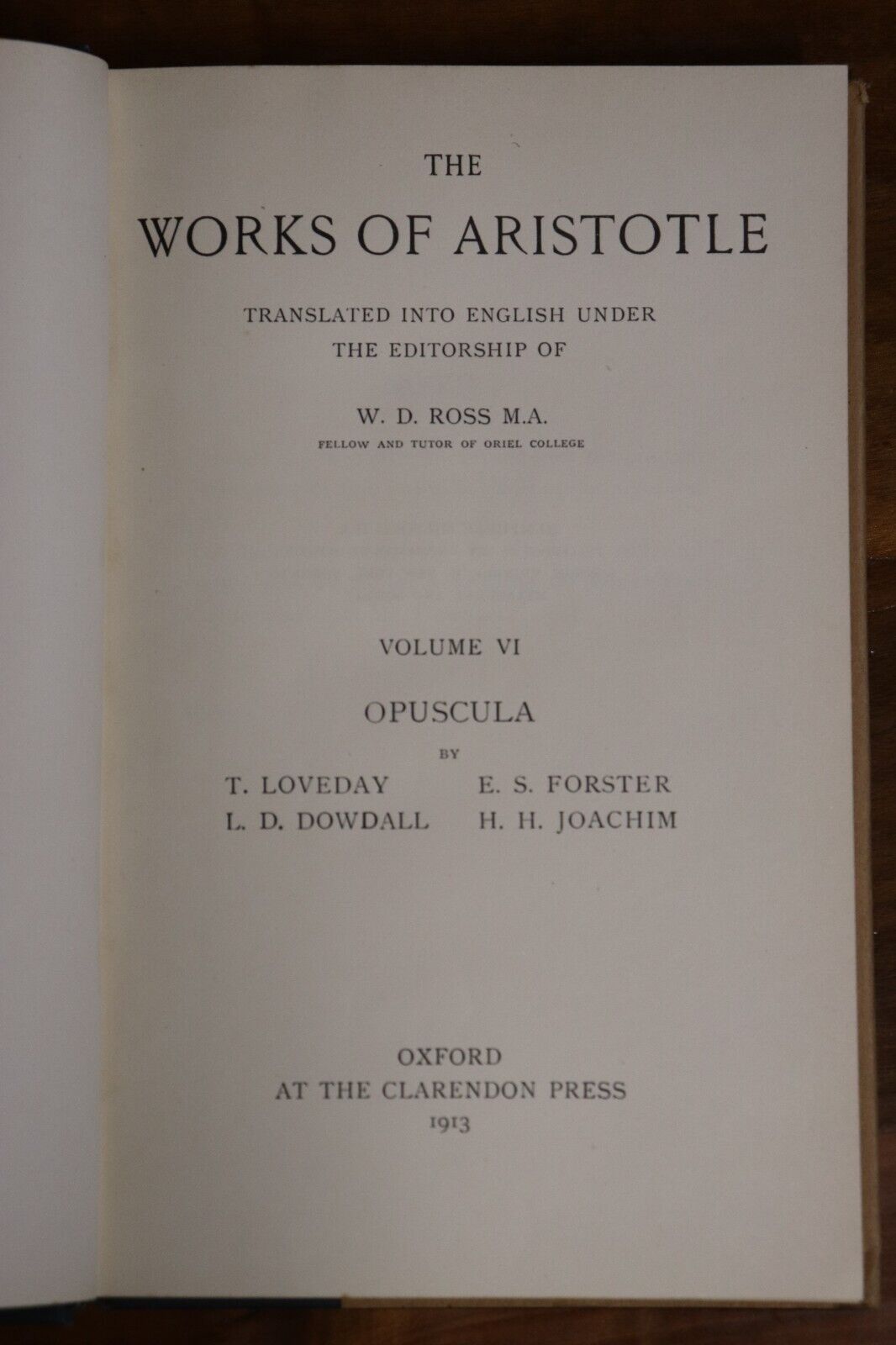 1913 The Works Of Aristotle Vol. VI Opuscula Antique Greek Philosophy Book