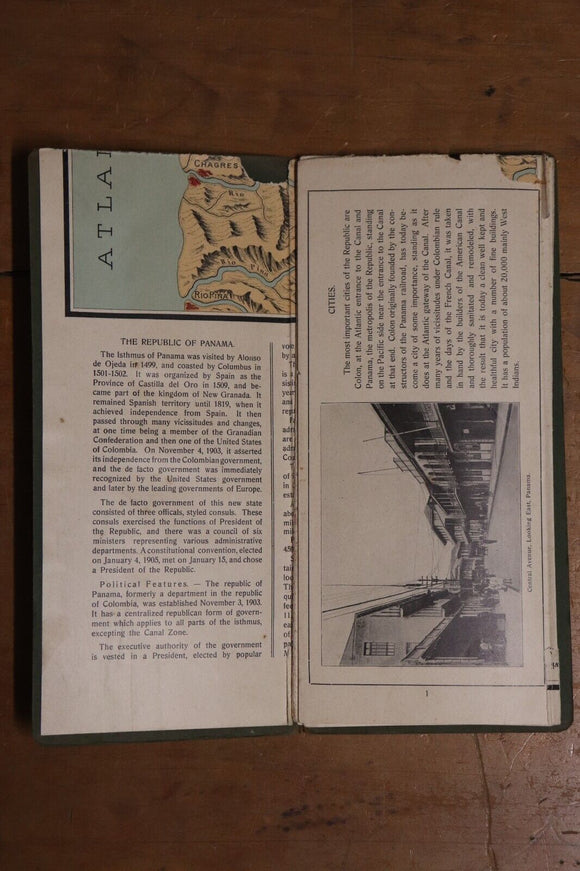 c1918 Bird's Eye View of the Panama Canal and Map of Panama Antique Map