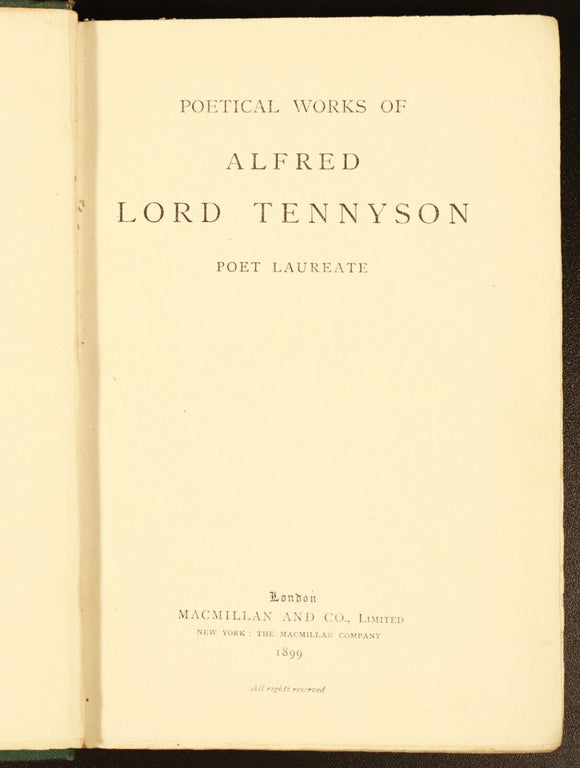 1899 Poetical Works Of Alfred Lord Tennyson Antique Poetry Book Globe Edition