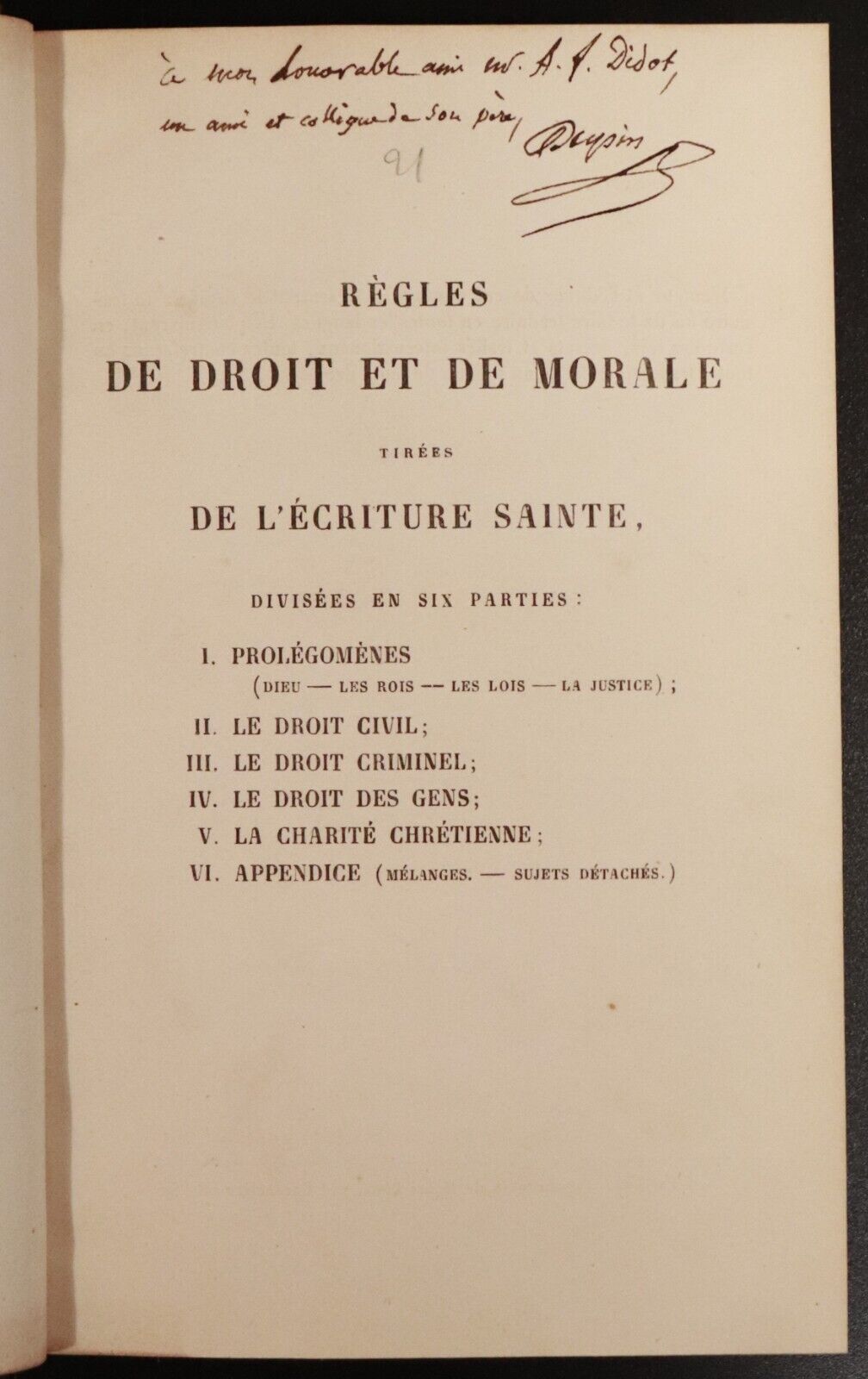 1858 Règles de Droit et de Morale by M. Dupin Antiquarian French Theology Book