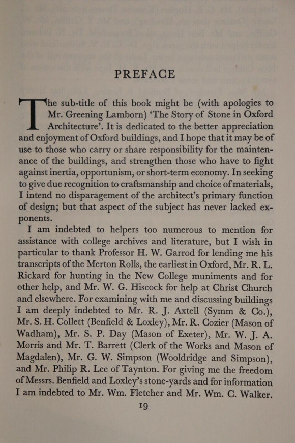 1947 Oxford Stone by WJ Arkell Vintage British Architecture Reference Book