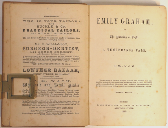 1870 Emily Graham: A Temperance Tale 1st Edition Antique Australian Fiction Book