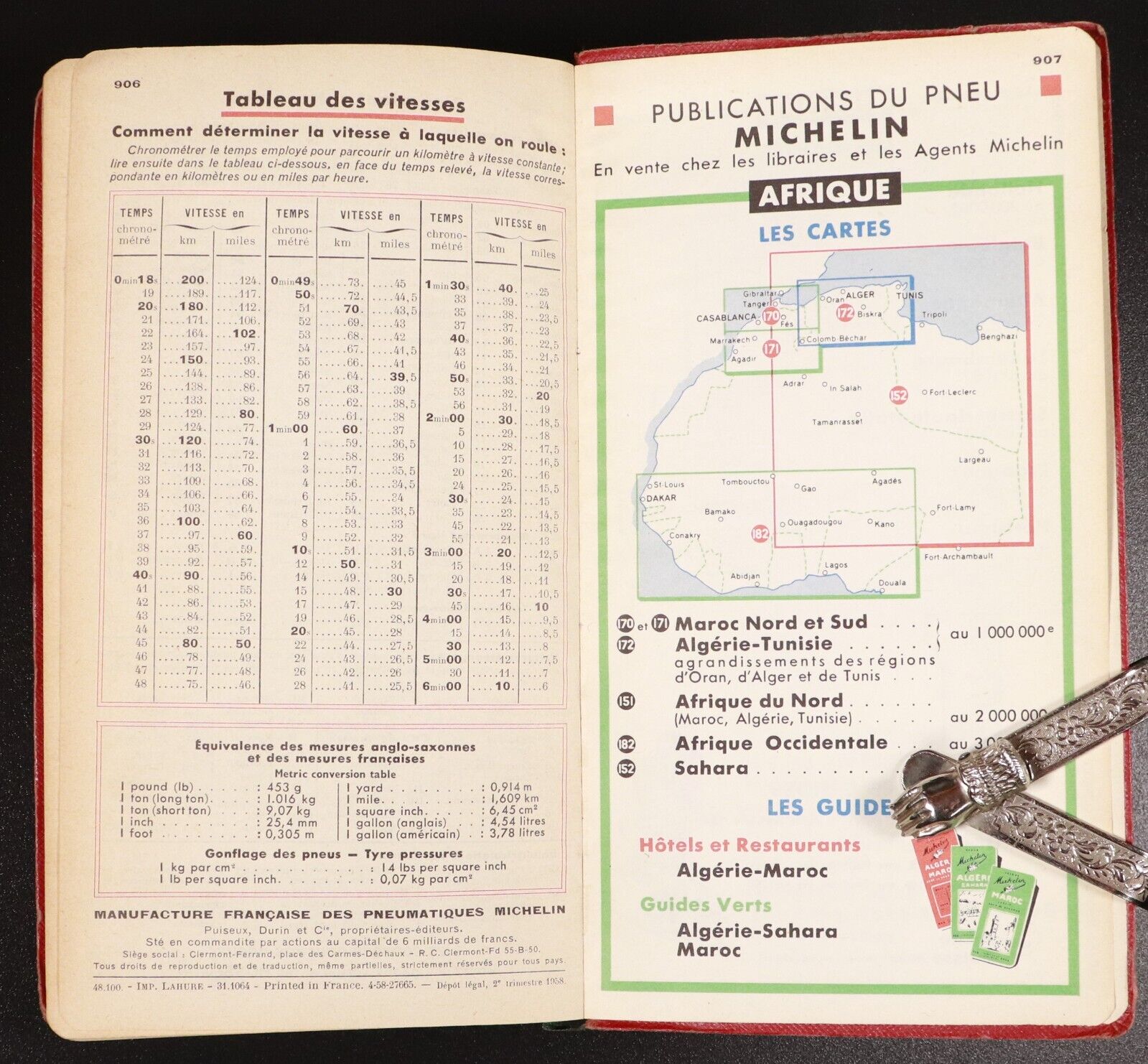 1958 Michelin Guide To France For 1958 Antique Michelin Travel Guide Book w/Maps