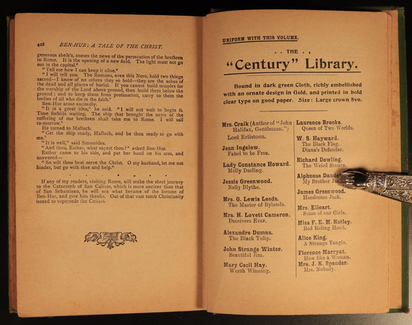 c1900 Ben Hur Tale Of The Christ by Lew Wallace Antique Christian Fiction Book