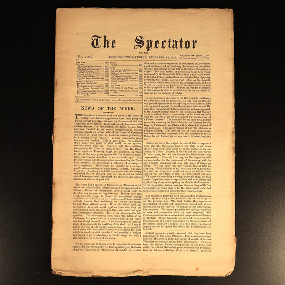 1913 The Spectator Magazine December 13, 1913 Antique British Newspaper Magazine