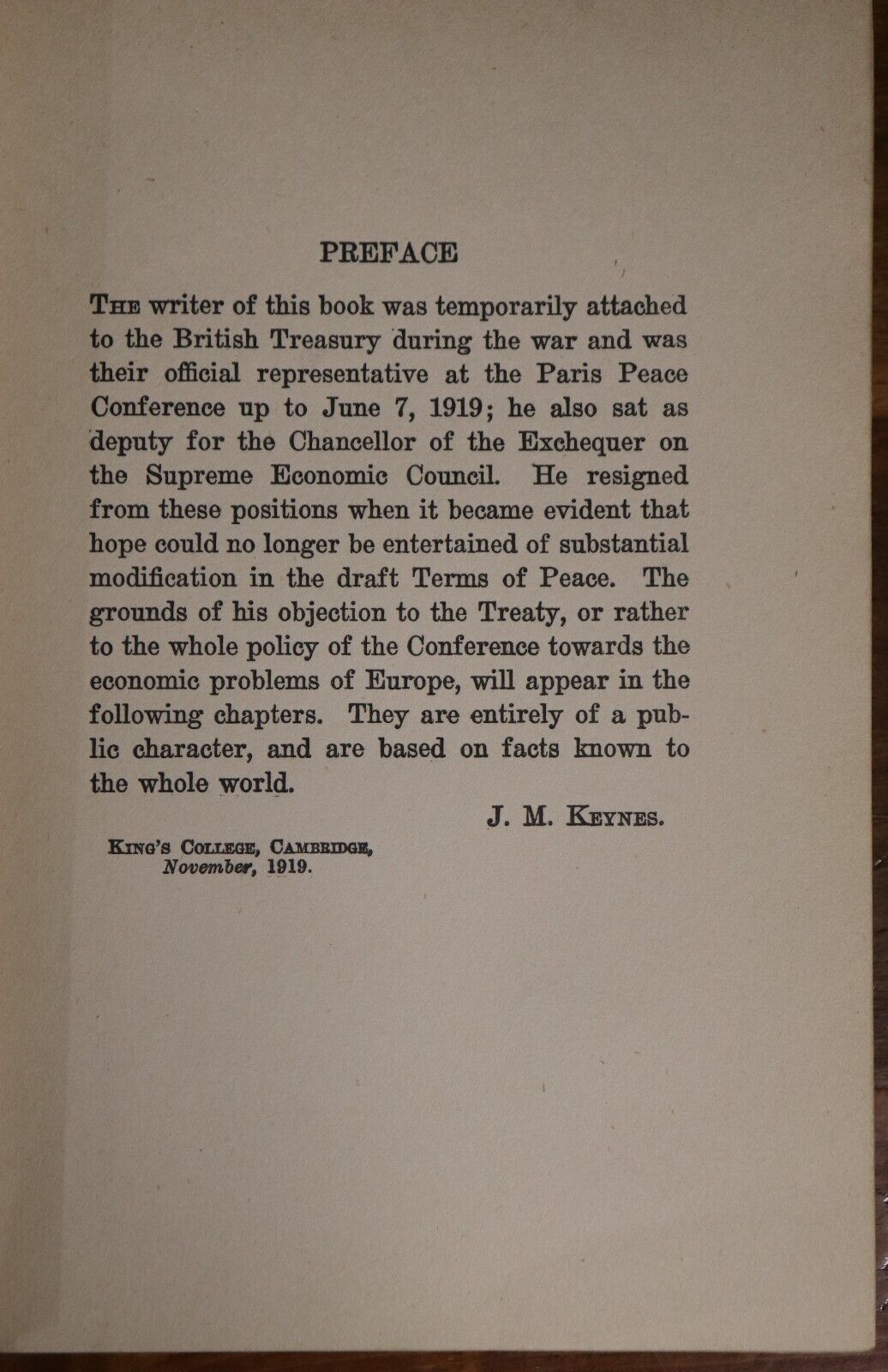 1920 The Economic Consequences Of The Peace John M. Keynes 1st Ed Economics Book