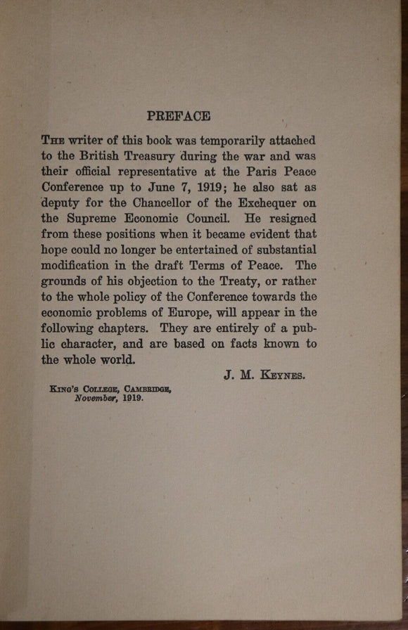 1920 The Economic Consequences Of The Peace John M. Keynes 1st Ed Economics Book