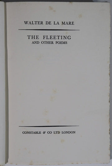 1933 The Fleeting by Walter De La Mare 1st Edition British Literature Book - 0