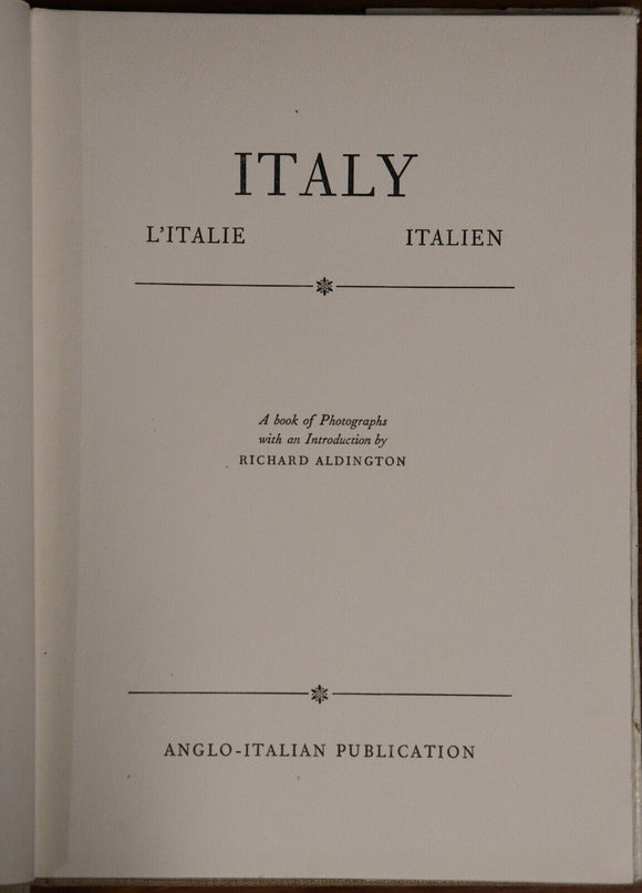 c1961 Italy: A Book Of Photographs Vintage Italian Photographic History Book