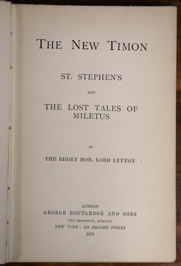 1875 The New Timon by Lord Lytton Antique Poetry & Literature Book - 0