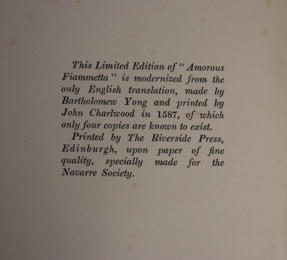1926 Amorous Fiammetta by Giovanni Boccacci Antique Italian Fiction Book