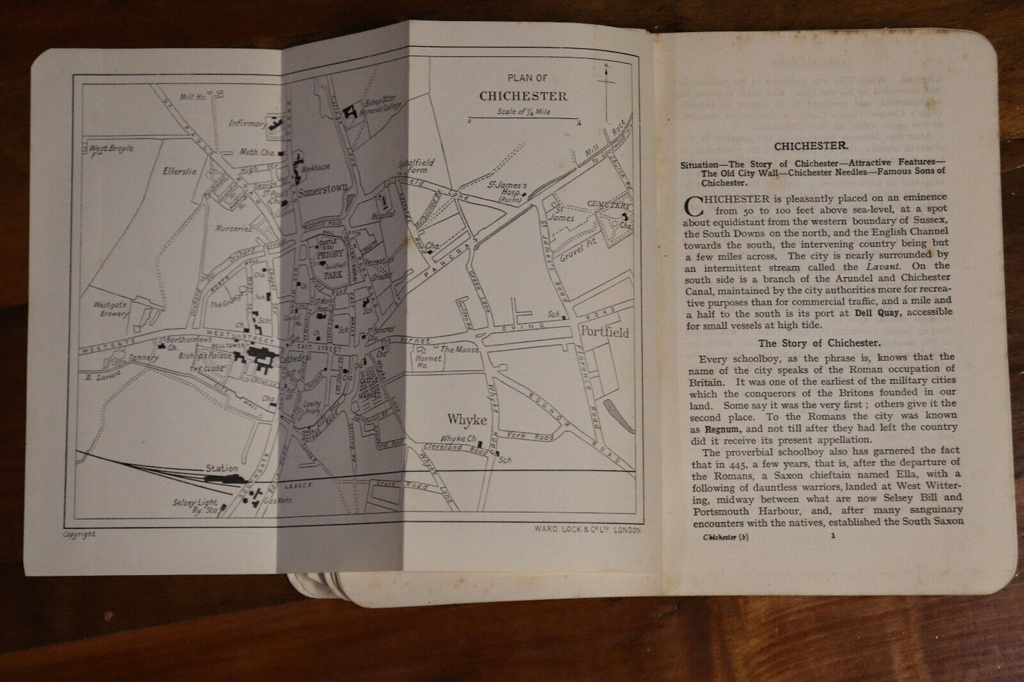 c1920 Guide To Chichester: Ward Lock & Co Antique Travel Guide Book w/Maps