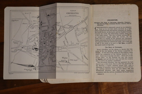 c1920 Guide To Chichester: Ward Lock & Co Antique Travel Guide Book w/Maps