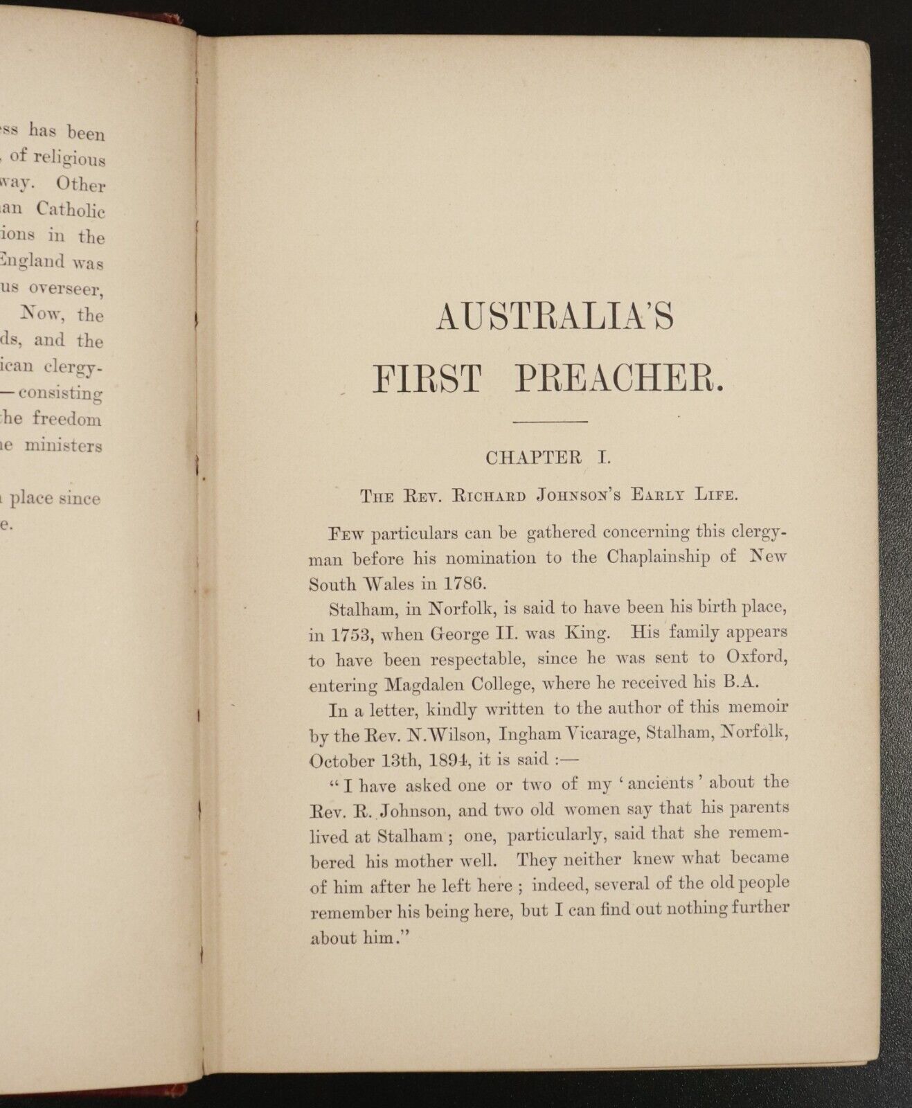 1898 Australia's First Preacher Richard Johnson Antique Australian History Book