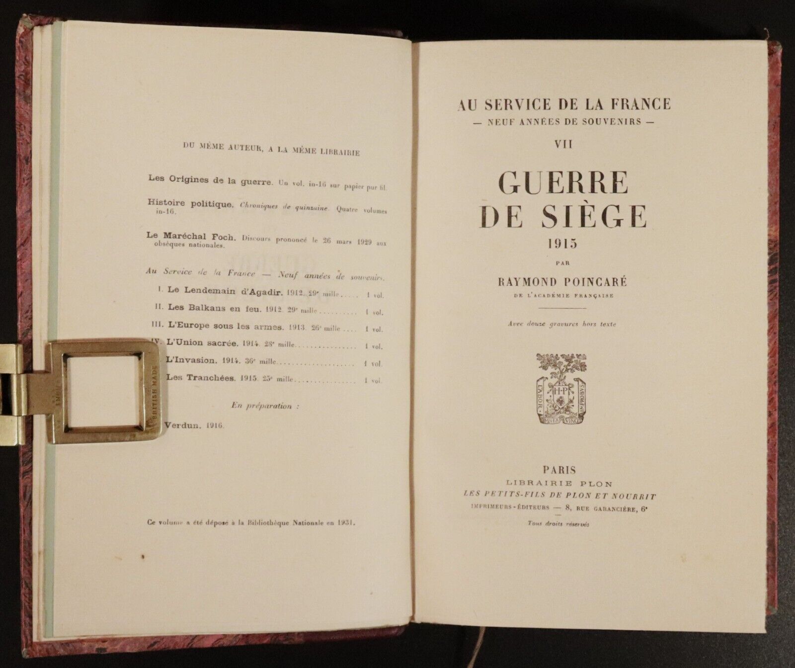 1928 4vol Au Service De La France by R Poincare French Military History Books