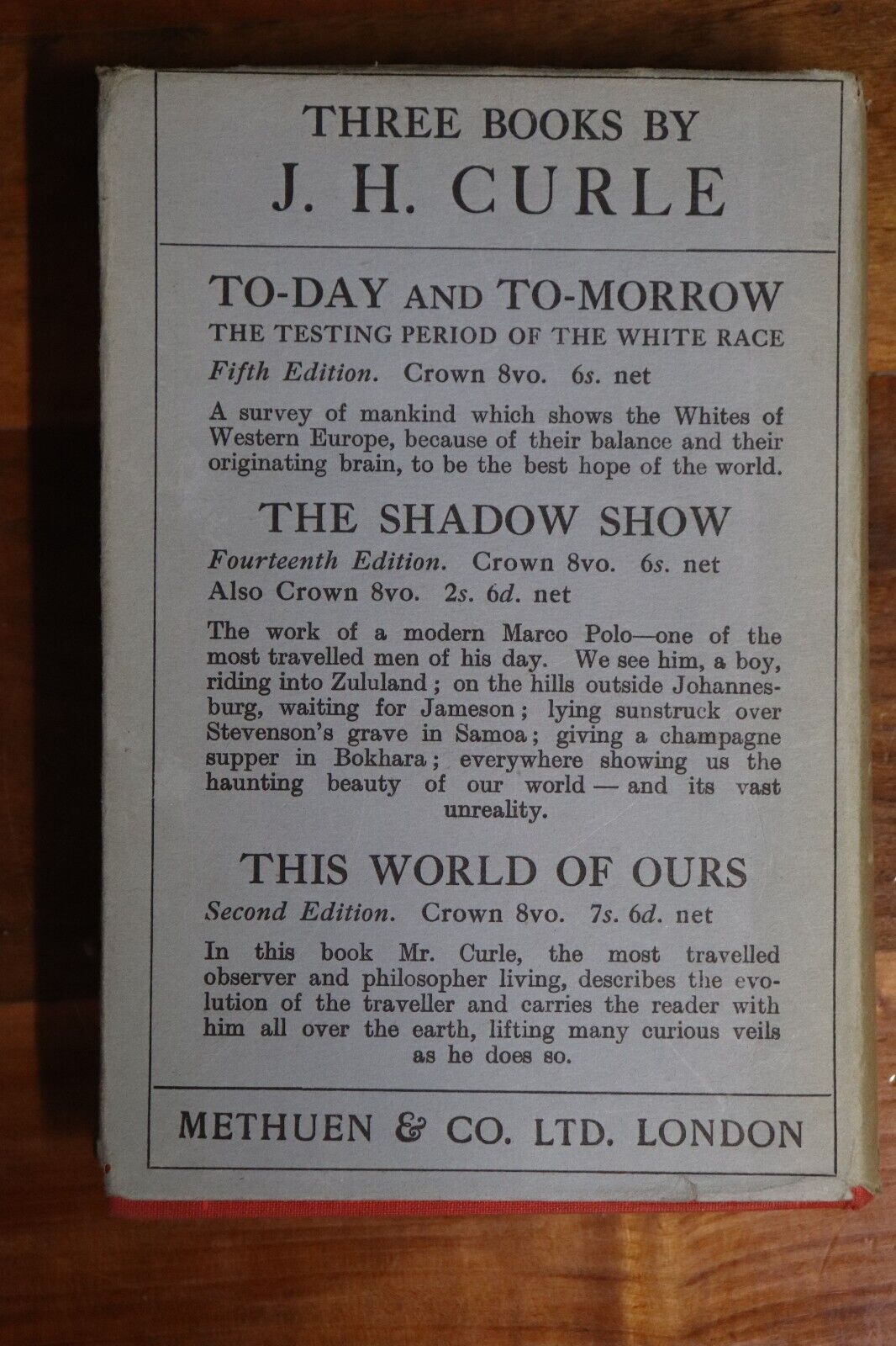 1927 The Shadow Show by J.H. Curle World Travel & Observation Book