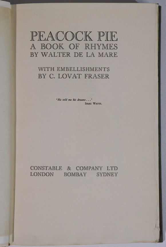 1924 Peacock Pie: Walter De La Mare Limited Ed. Signed by Author Literature Book