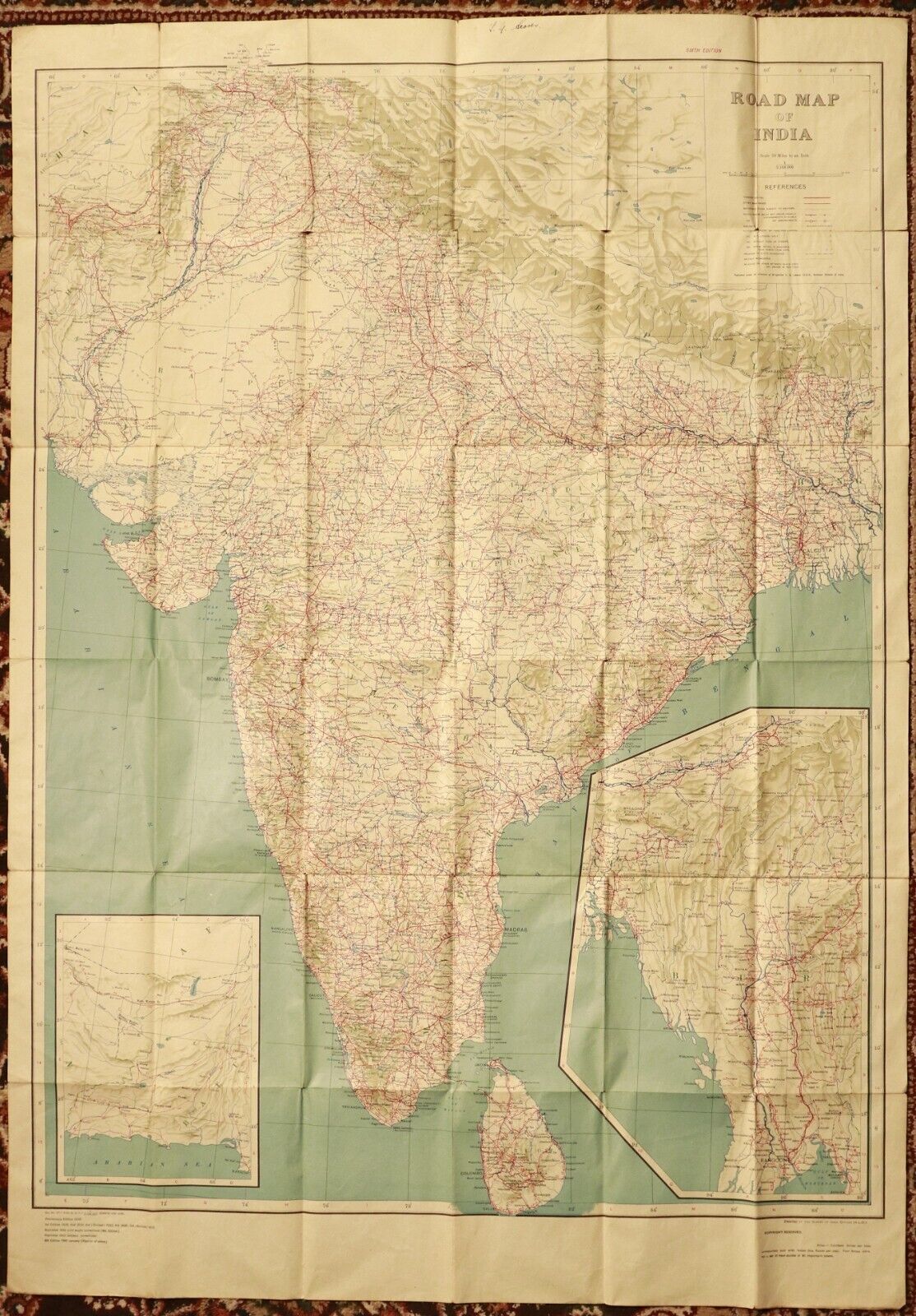 1945 Road Map Of India Antique Map Travel Book Survey Of India 112cm x 79cm